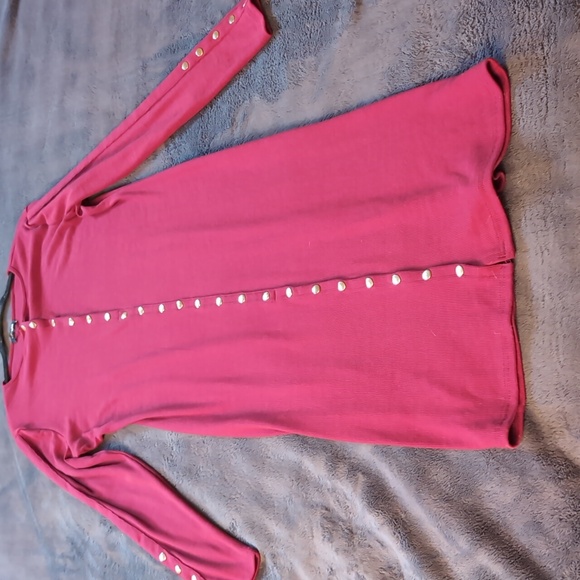 Fashion Nova| Maroon Red Long Sleeve Midi Button Up Dress With Button Detailing - Picture 1 of 15